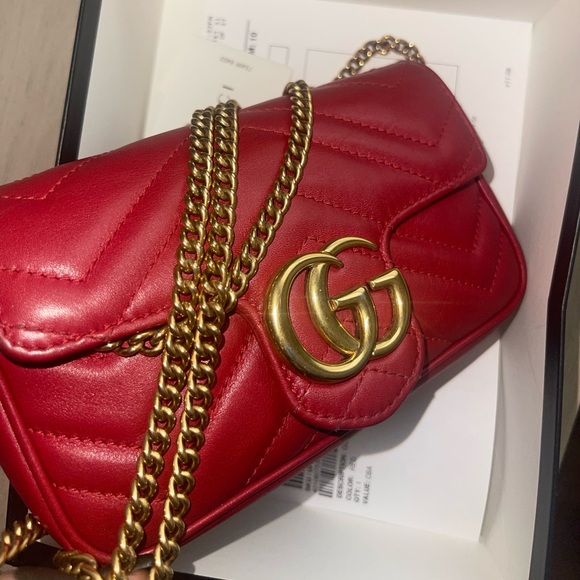 Authentic Gucci Marmont Mini Bag - Red Leather - With Box, Dust Bag & Receipt - Picture 1 of 6